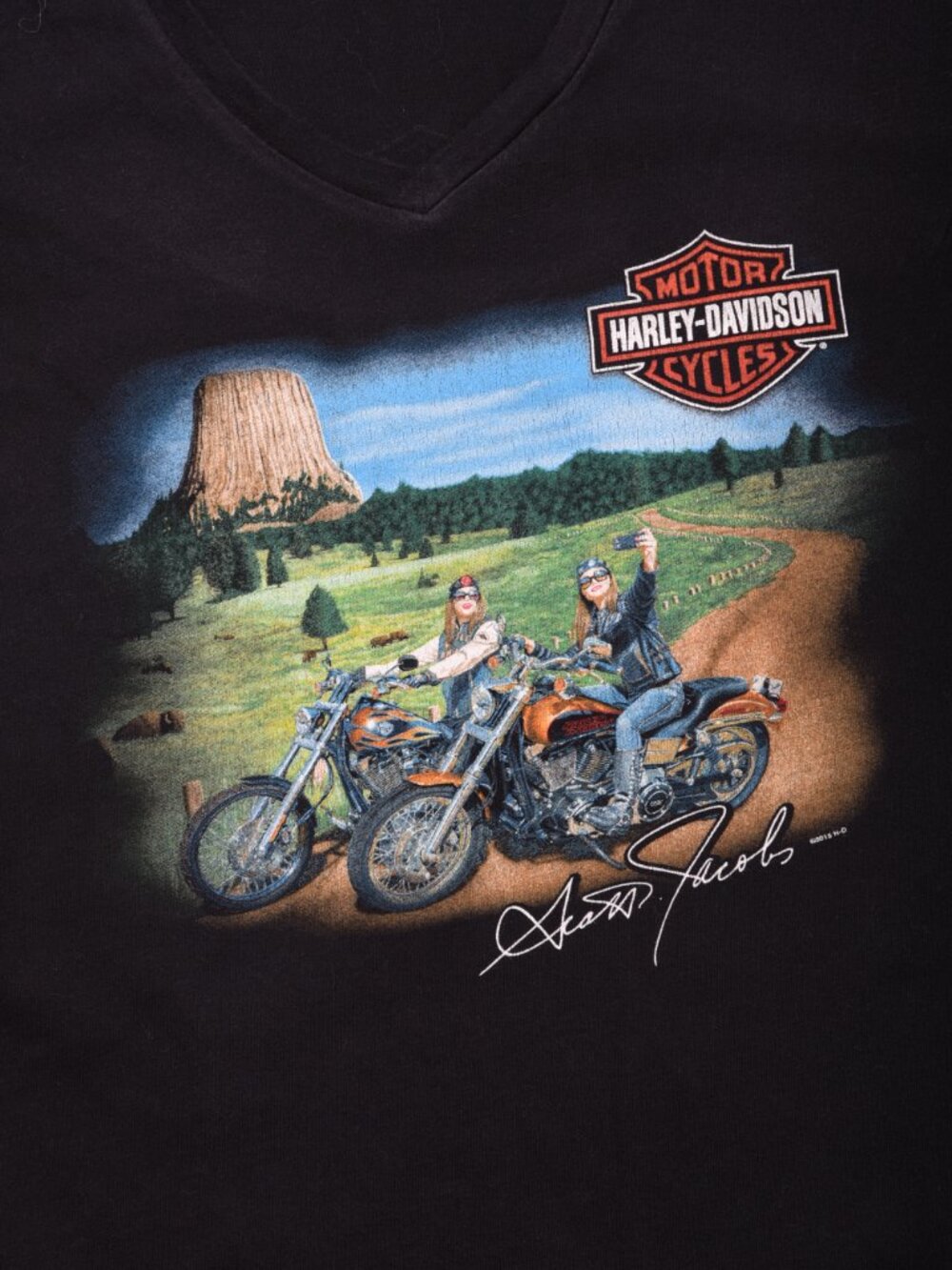 Harley Davidson Women’s V-Neck Shirt Black Scott Jacobs Fine Art Graphic Tee - M - Picture 2 of 8
